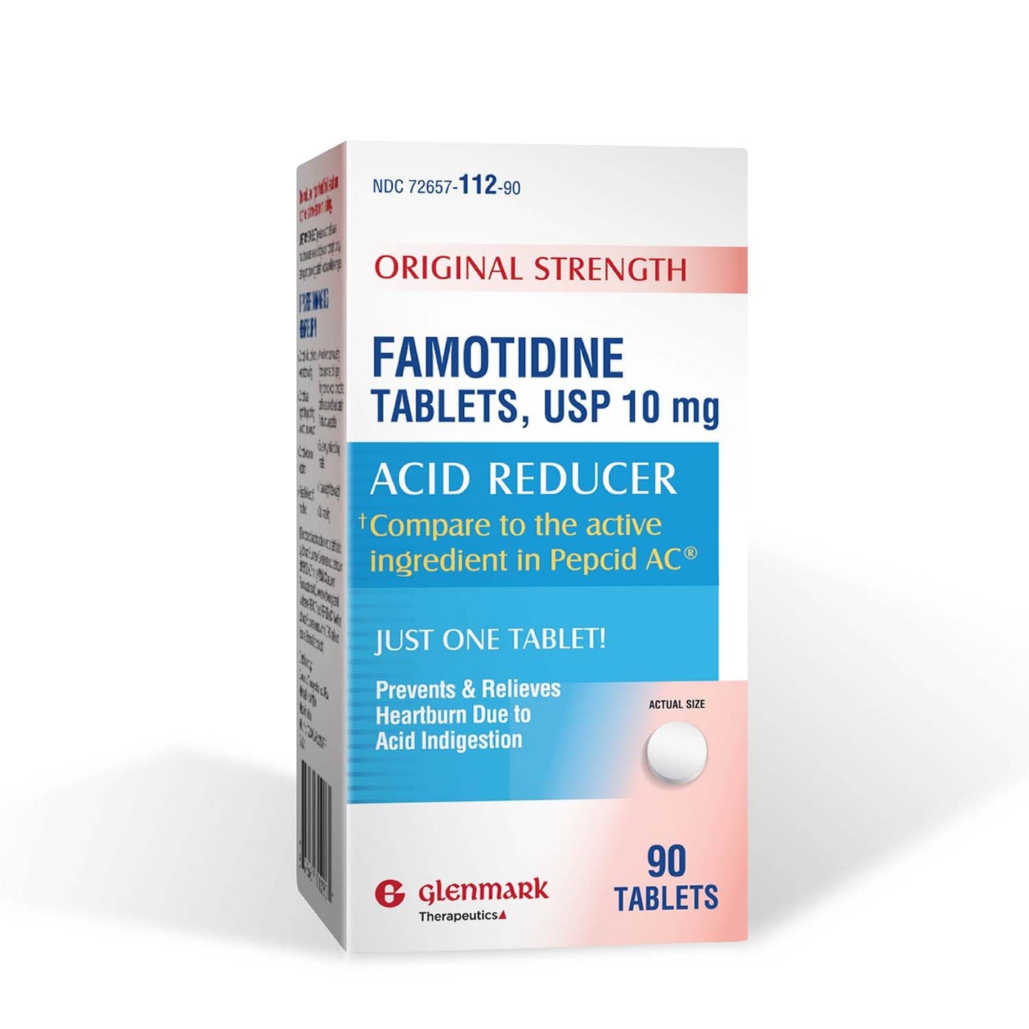 Glenmark Therapeutics Original Strength Famotidine Tablets, 10 mg – 90 Count | Heartburn Relief and Acid Indigestion Support