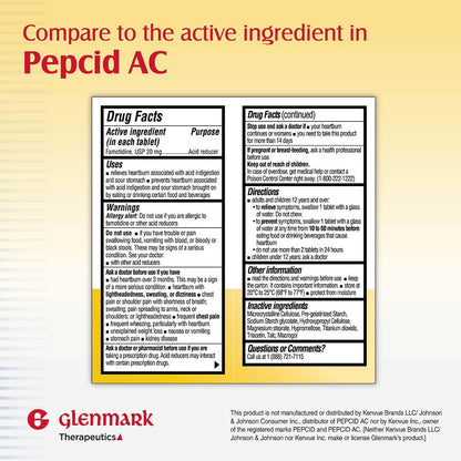 Glenmark Maximum Strength Famotidine 20 mg Tablets – 100 Count | Heartburn Relief OTC