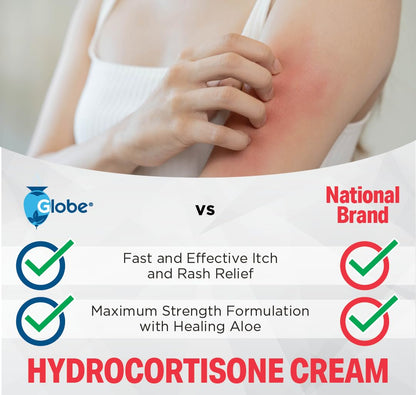 Globe Hydrocortisone 1% Cream with Aloe – 16 oz Maximum Strength Anti-Itch
