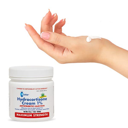 Globe Hydrocortisone 1% Cream with Aloe – 16 oz Maximum Strength Anti-Itch