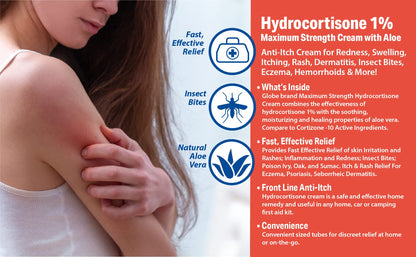 Globe Hydrocortisone 1% Cream with Aloe (3 Pack) – Anti-Itch Relief