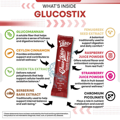 Gluco Stix Rainbow Sherbet Powder Sticks – Clean Nutraceuticals Ceylon Cinnamon, Berberine, Glucomannan, Apple Cider Vinegar | 20 Count