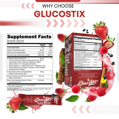 Gluco Stix Rainbow Sherbet Powder Sticks – Clean Nutraceuticals Ceylon Cinnamon, Berberine, Glucomannan, Apple Cider Vinegar | 20 Count