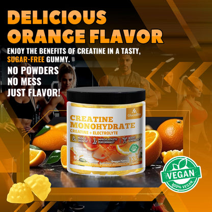 GlucoBio Creatine Monohydrate Gummies 5g – Pre-Workout Energy & Muscle Growth (135 Count) – Vegan