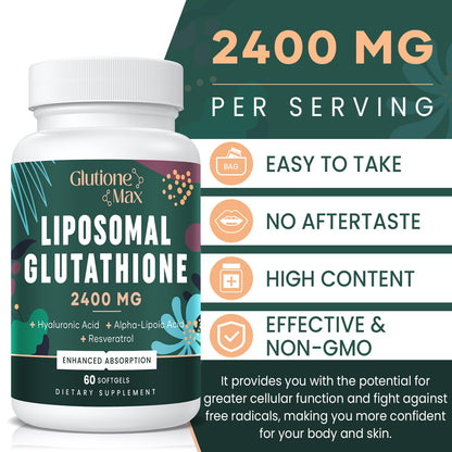 GlutioneMax 8-in-1 Liposomal Glutathione 2400 MG – High-Absorption Antioxidant Formula (240 Softgels)