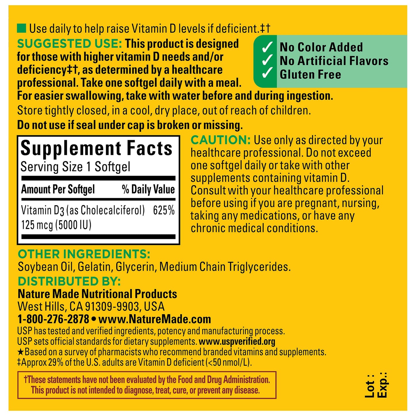 Nature Made Vitamin D3 5000 IU Softgels – 90 Count, 90 Day Supply