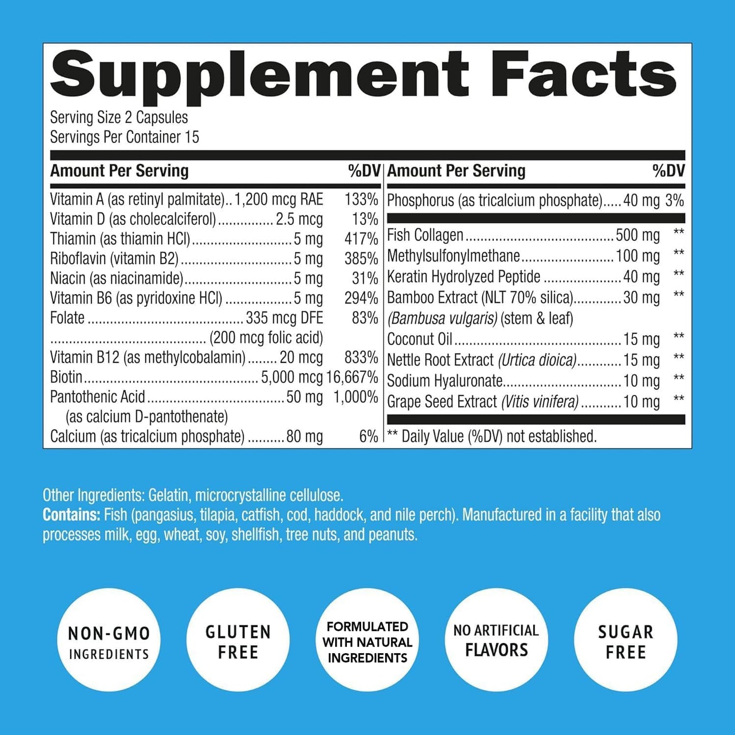 Biotin, Collagen & Keratin with Folate – Hair Growth Vitamins for Women & Men (60 Caps)