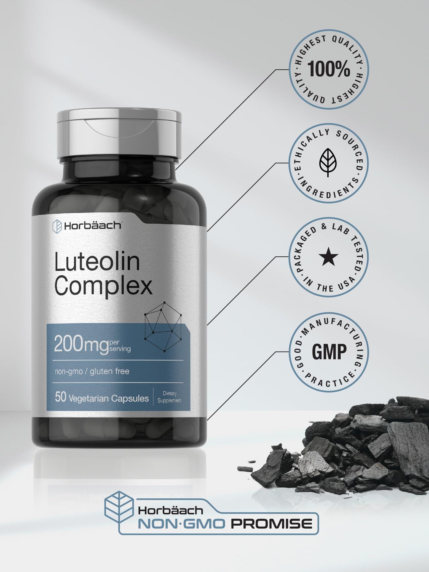 Horbäach Luteolin Complex Supplement with Rutin – 50 Capsules | Vegetarian, Non-GMO & Gluten Free Flavonoid Formula