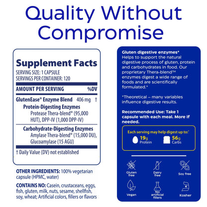 GlutenEase by Enzymedica | Advanced Digestive Enzymes for Gluten & Casein (120 Capsules)