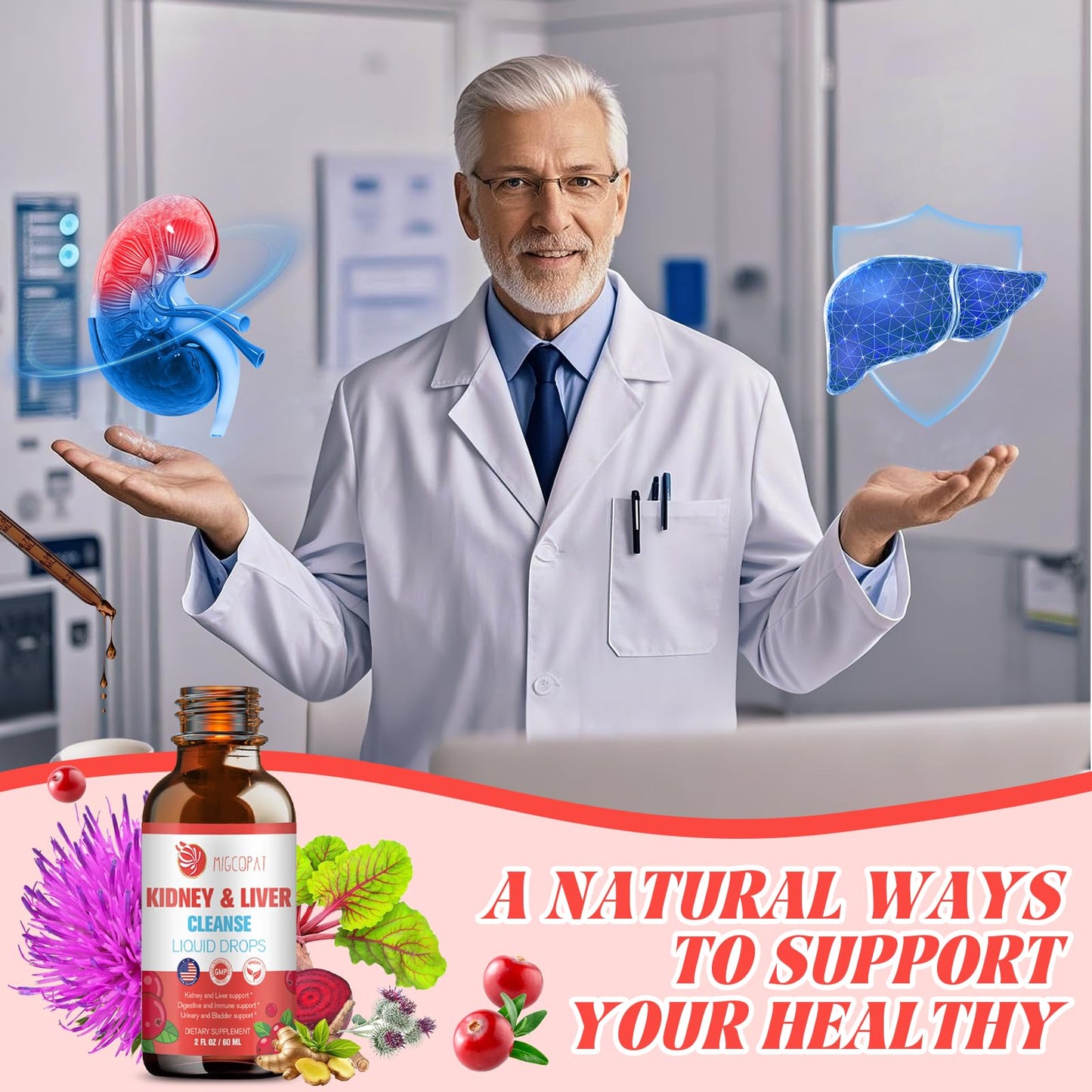 Kidney & Liver Cleanse Detox & Repair Drops – Cranberry, Milk Thistle & Artichoke (60ml) | Natural Herbal Supplement