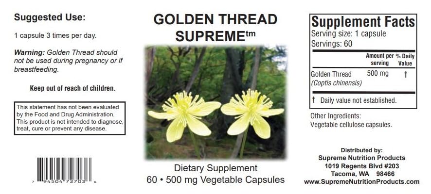 Golden Thread Supreme: 60 Coptis Chinensis Vegetarian Capsules | Supreme Nutrition