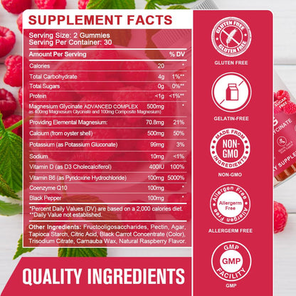 GONGOTA Magnesium Glycinate Gummies 400 mg + 100 mg Magnesium Compound with Vitamin D & B6 | Sugar-Free, 180 Gummies