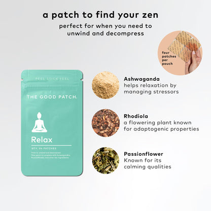 The Good Patch Relax Patches – Unwind & Decompress with Ashwagandha, Ginger Root (16 Patches)