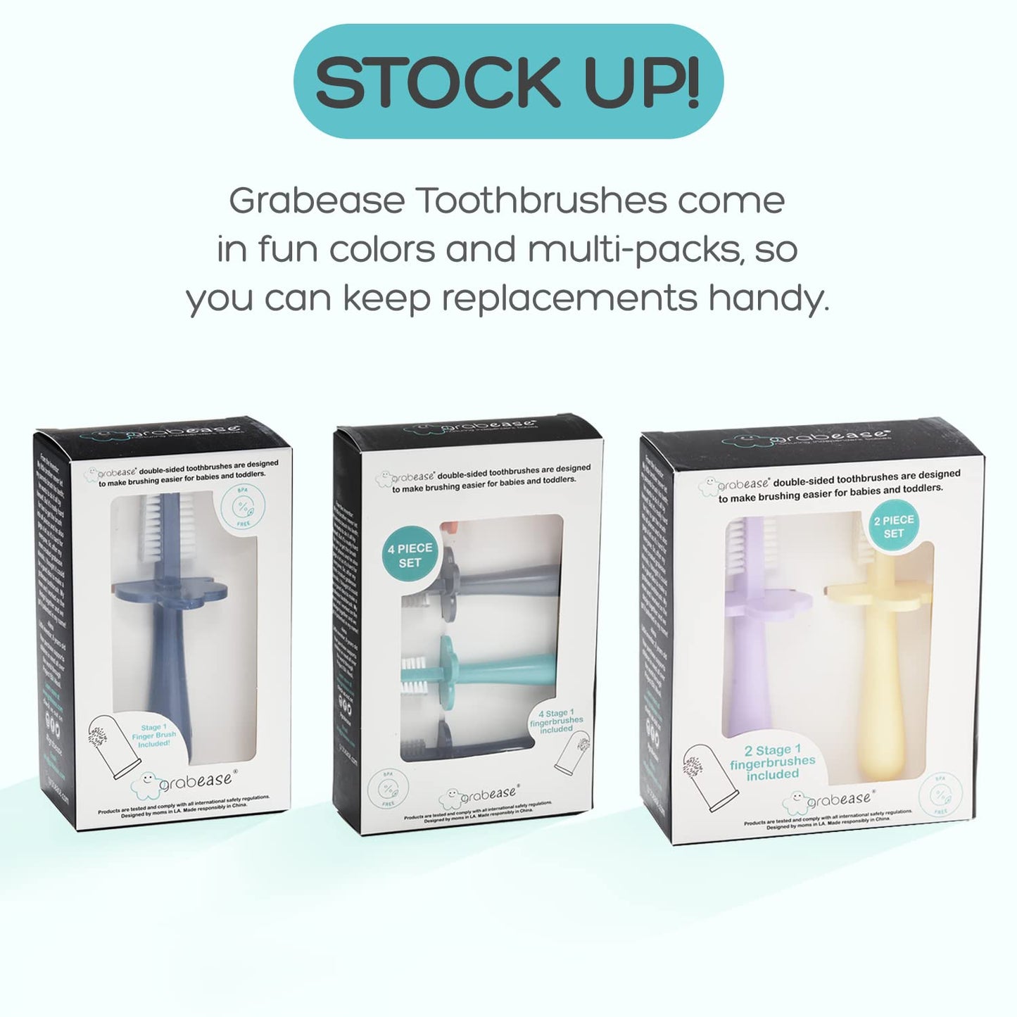 Grabease Toddler Toothbrush Navy - Double-Sided Silicone Bristles & Anti-Choke Shield (12+ Months)