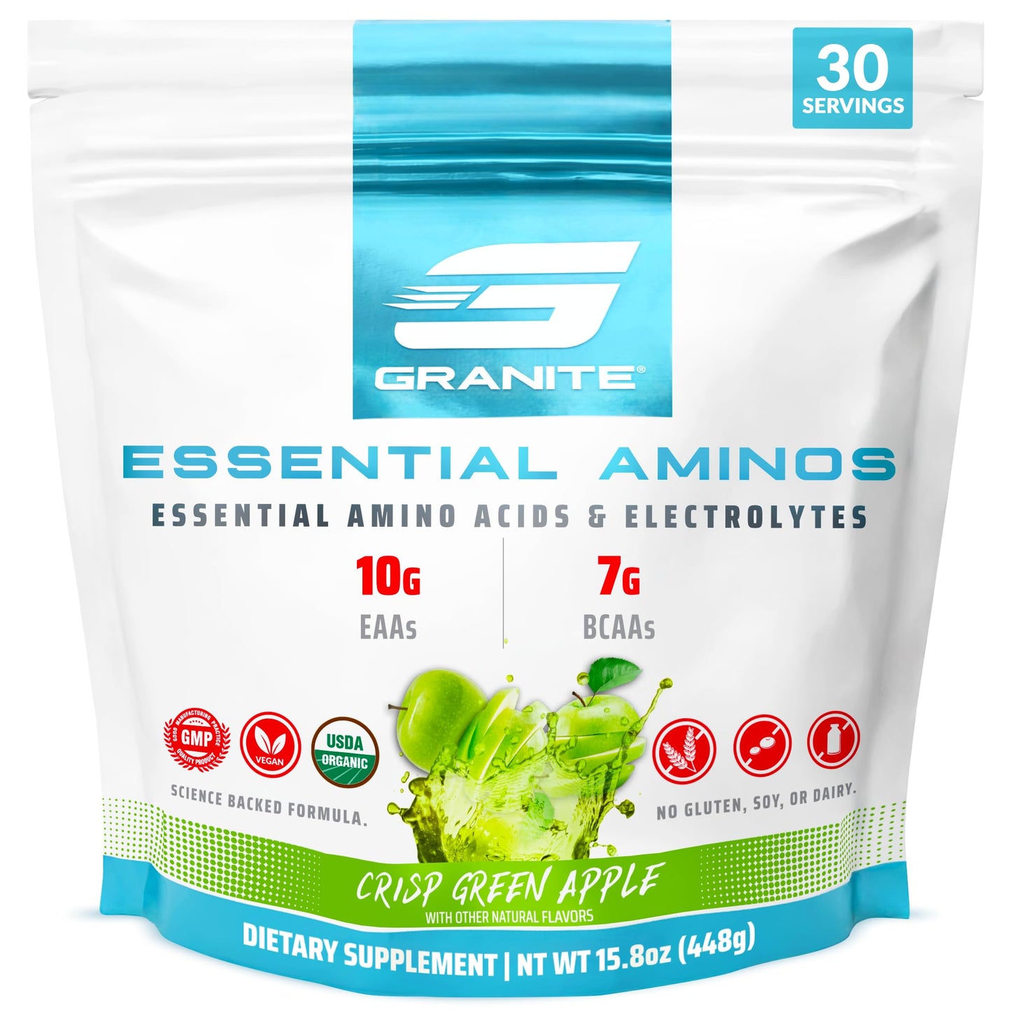 Granite Essential Amino Acids Powder – Green Apple, 30 Servings | Soy-Free & Gluten-Free