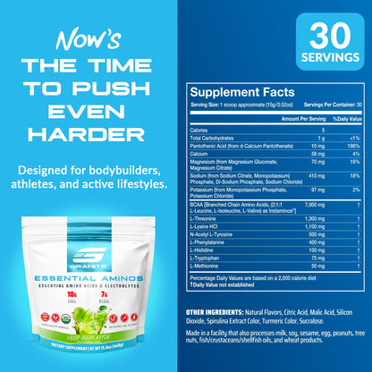 Granite Essential Amino Acids Powder – Green Apple, 30 Servings | Soy-Free & Gluten-Free
