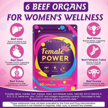 Beef Organ Supplement for Women – 60 Capsules, Grass-Fed & Non-GMO