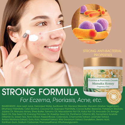Green Leaf Naturals Manuka Honey Eczema Cream – Fragrance-Free Moisturizer for Dry Skin, Eczema & Psoriasis (2oz)
