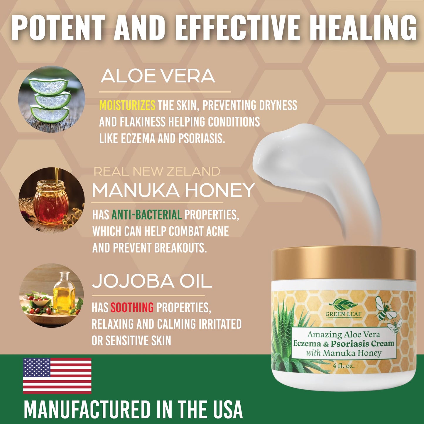Green Leaf Naturals Manuka Honey Eczema Cream — Fragrance-Free Moisturizer (8oz)