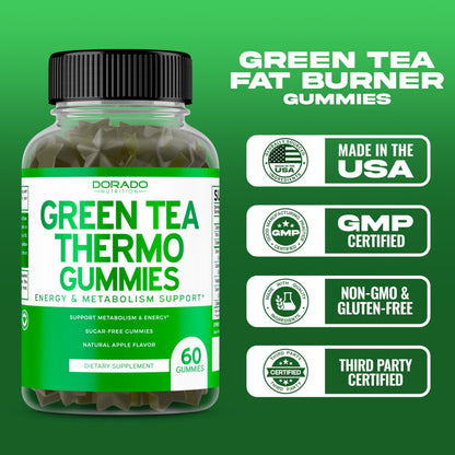 Green Tea Fat Burner Gummies (60 Count) – Apple Flavor – Weight Loss & Appetite Suppressant – USA Made