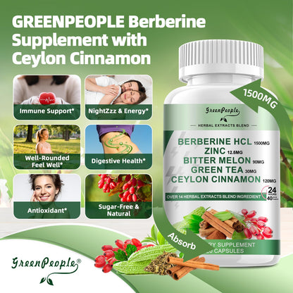 GREENPEOPLE Berberine with Cinnamon – 2 Pack, 120-Count