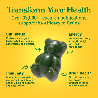 Grüns Adults Super Greens Gummies – Multivitamin, Digestive Health, Adaptogens