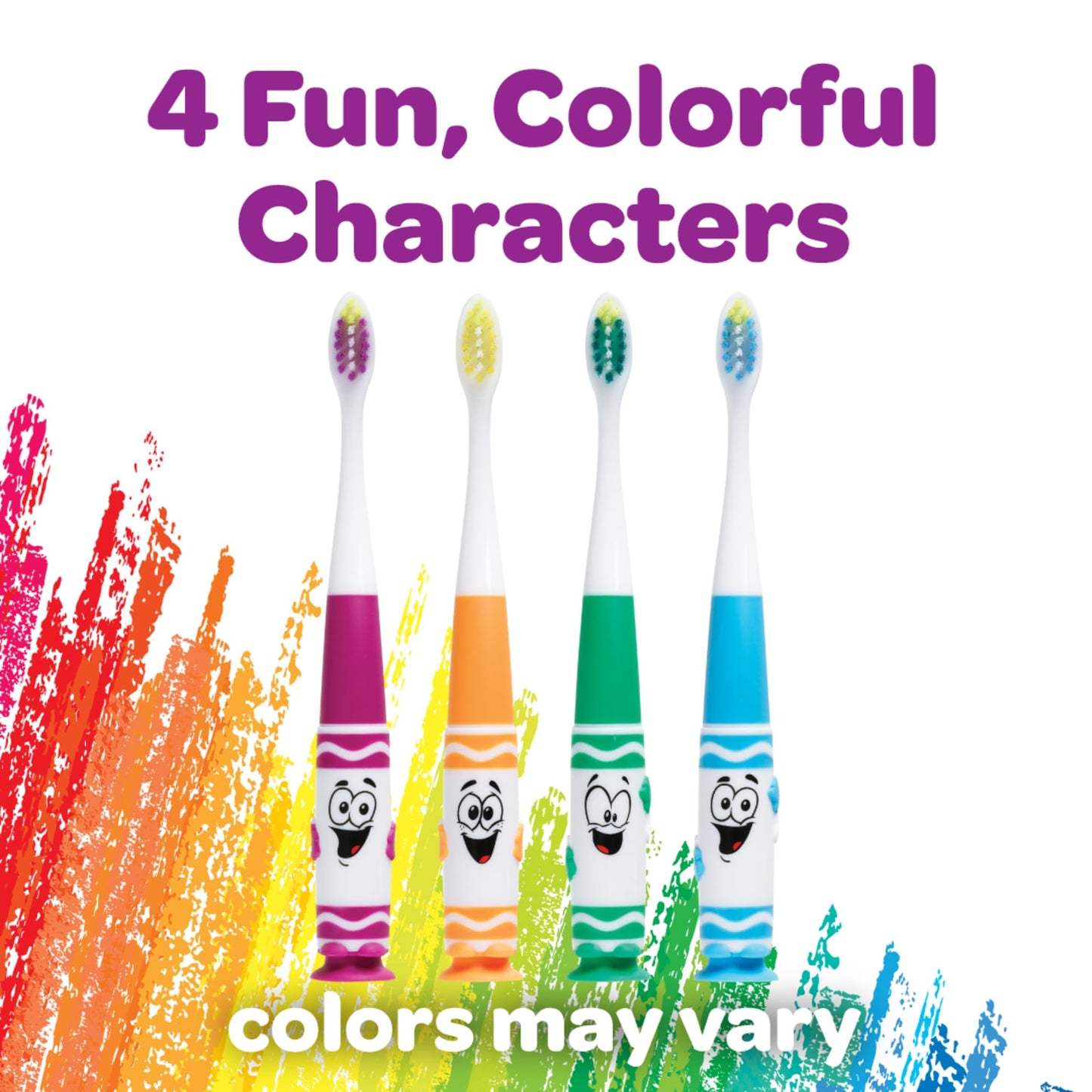 GUM Crayola Pip-Squeaks Kids' Manual Toothbrushes – Extra Soft Bristles, 3-5 Years, Suction Cup Base (Pack of 4)