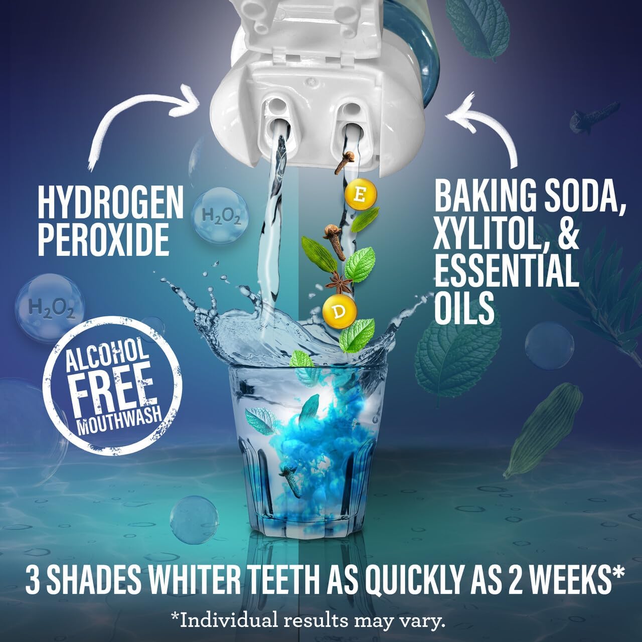 GuruNanda Teeth Whitening Dual Barrel Oxyburst Mouthwash – Alcohol & Fluoride Free, Wild Mint, 20 Fl Oz