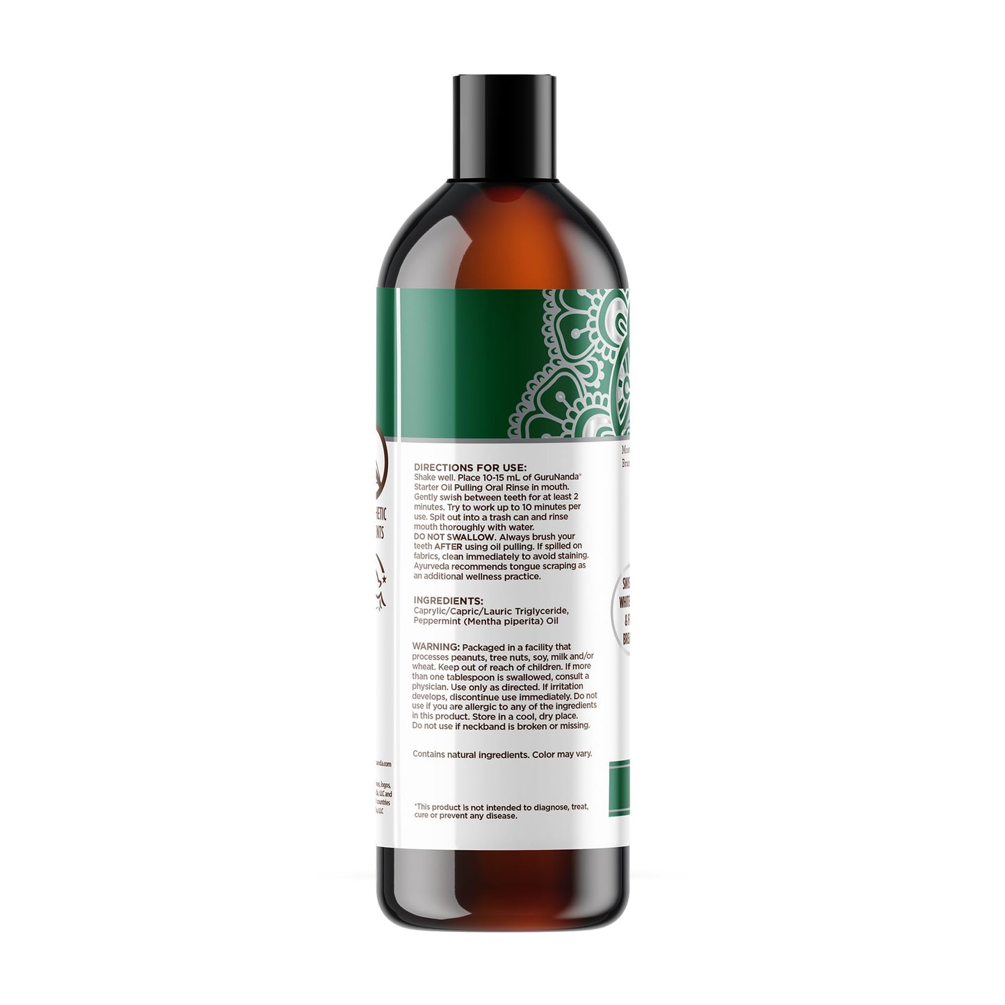 GuruNanda Starter Pulling Oil Mouthwash – Natural Teeth Whitening, Coconut & Peppermint, Alcohol-Free, 8 oz