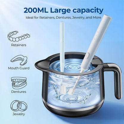 GYNHD Ultrasonic Retainer Cleaner – 45kHz, 200ml, 5 Modes, Bright Black