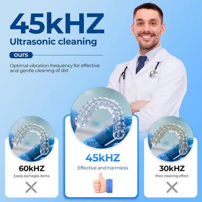 GYNHD Ultrasonic Retainer Cleaner - 45kHz 200ml, 5 Modes, Digital Timer, Water Bottle Design | Porcelain White
