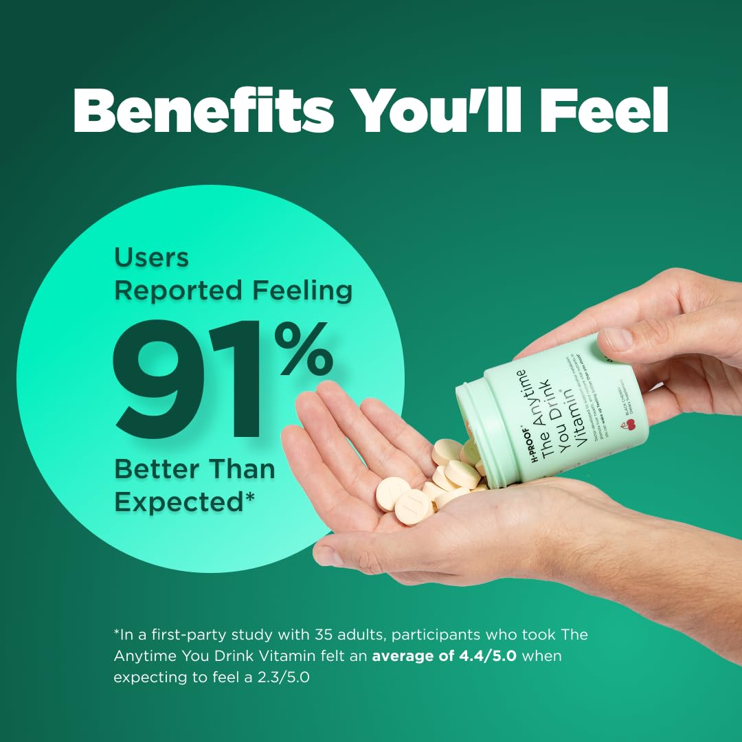 H-PROOF The Anytime You Drink Vitamin – Metabolism Support, Liver Health & Immunity with Electrolytes | 40 Chewable Tablets (Vegan, Tangerine)