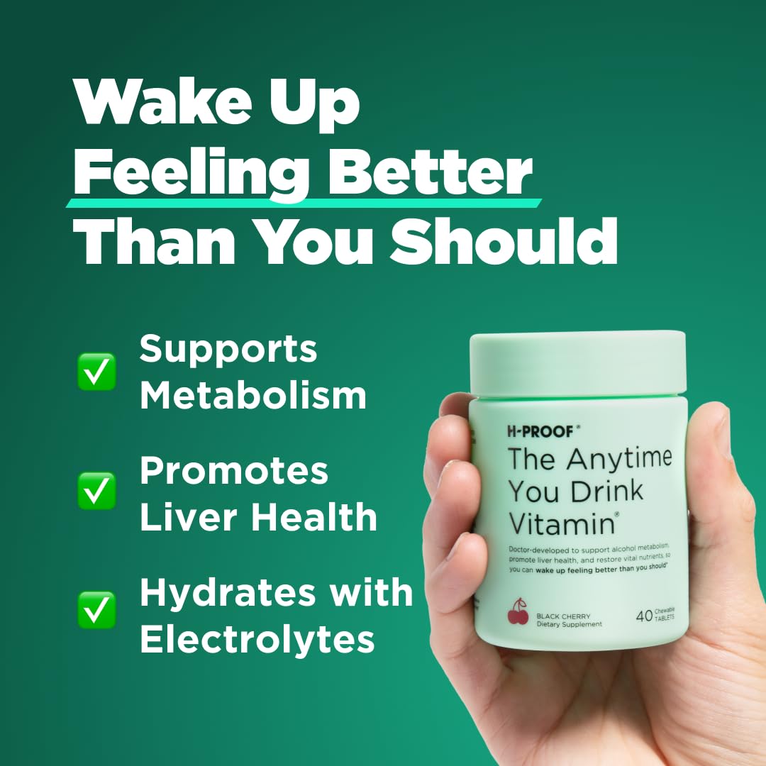 H-PROOF The Anytime You Drink Vitamin – Metabolism Support, Liver Health & Immunity with Electrolytes | 40 Chewable Tablets (Vegan, Tangerine)