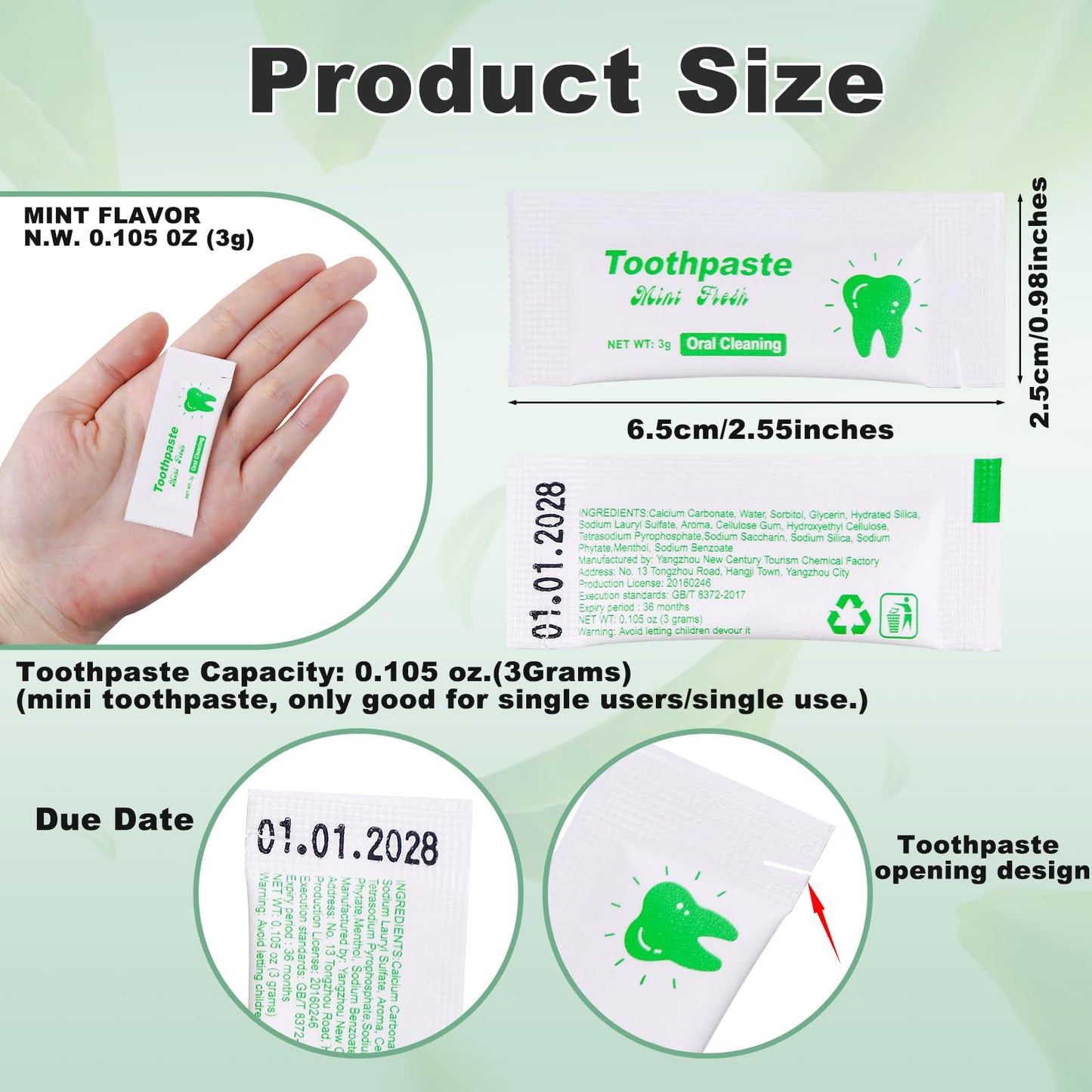 HAIFOTRVA Too Small Travel Size Toothpaste – 200 Pack, 0.105 oz, Mint