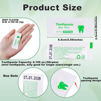 HAIFOTRVA 100-Pack Travel Toothpaste 0.105 oz – Mini Mint, Single-Use