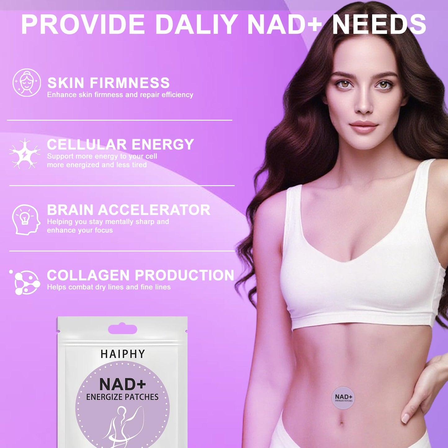 Haiphy NAD+Patches NMNH & Resveratrol – Anti-Aging & Metabolism Support | 8-Hour Release | 30 Count