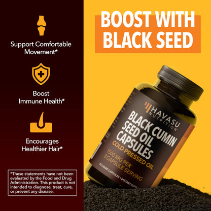 Cold Pressed Black Seed Oil Capsules 1500mg – Immune & Digestive Support, Hair & Skin | 2-Month Unflavored Supply