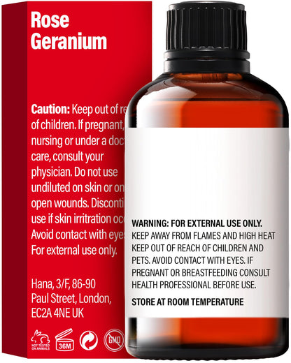 H'ana Rose Geranium Essential Oil - 1.02 Fl Oz | Hair, Skin, Diffuser & DIY
