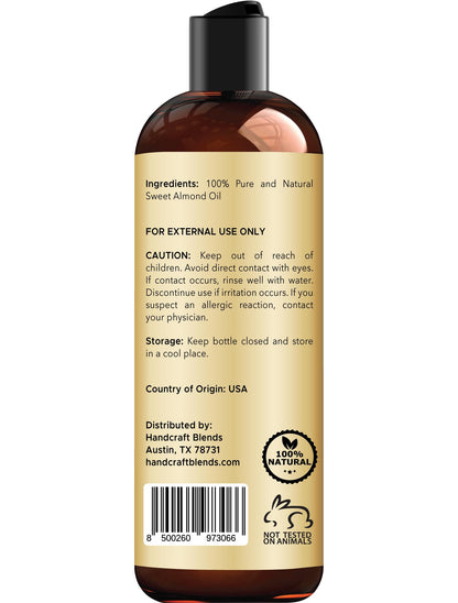 Handcraft Blends Sweet Almond Oil – 8 Fl Oz | 100% Pure & Natural Carrier Oil