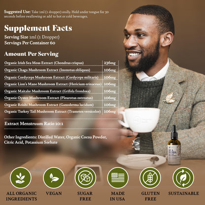 HAPPY FOX Irish Sea Moss Drops & Mushroom Tincture - 7 Adaptogenic Mushrooms