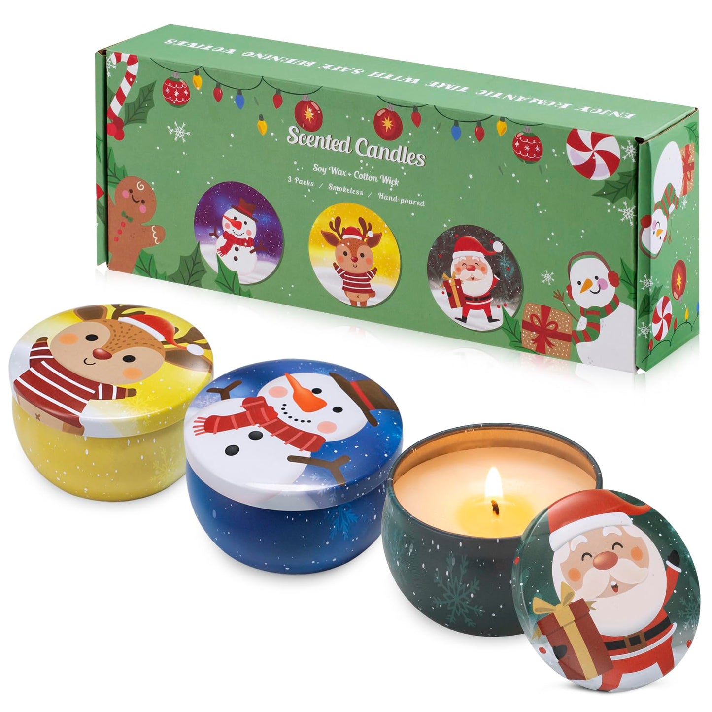 Hausware 3 Pack Scented Candles – Soy Wax, 72H Burn Time, Apple Cinnamon, Cedar & Vanilla Cake