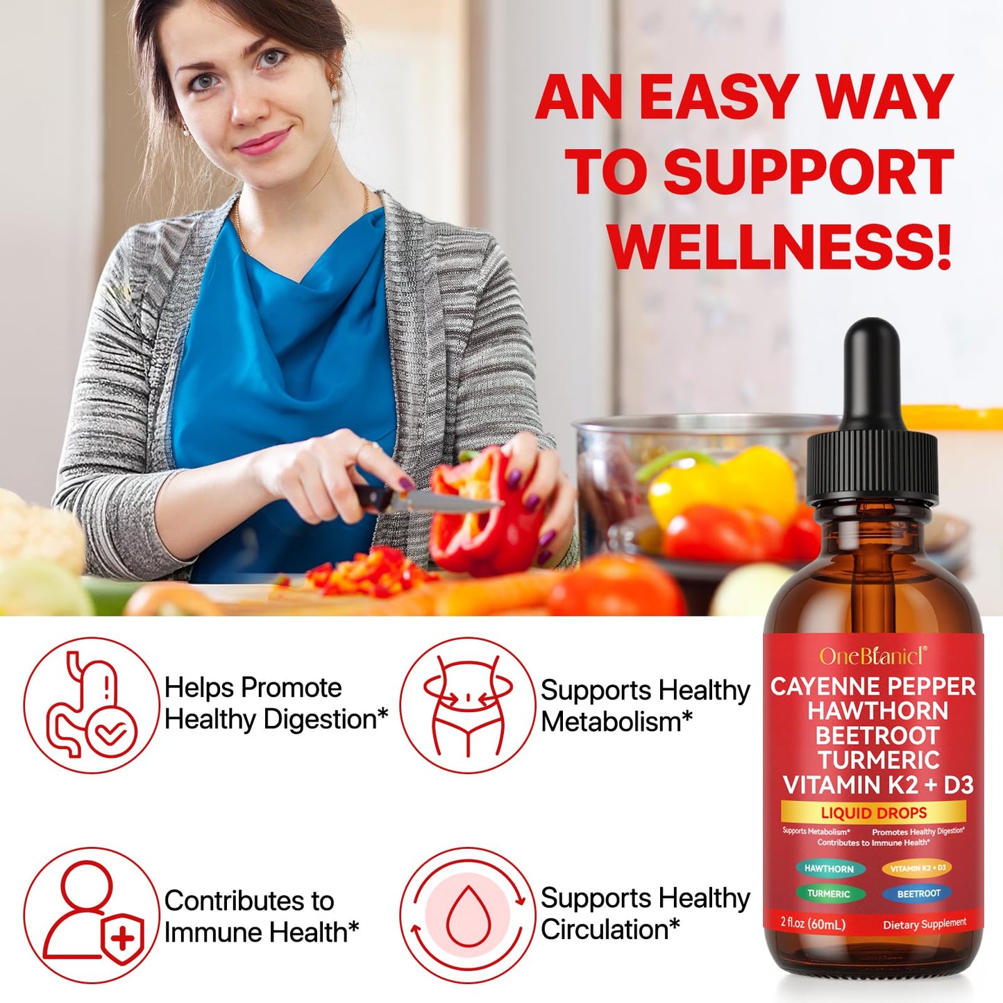 2 Pack Cayenne Pepper Drops – Organic Cayenne, Hawthorn, Beet Root, Turmeric, K2 & D3 | Vegan