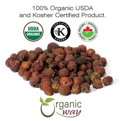 Organic Way Hawthorn Berries Cut & Sifted (Crataegus monogyna) - European Wild-Harvest | Organic and Kosher Certified | Vegan, Non-GMO and Gluten Free | USDA Certified | Origin Albania | 1/2 lb (8 oz)
