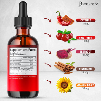 Cayenne Pepper Liquid Drops with Hawthorn Berry & Vitamin D3 K2 - 2oz