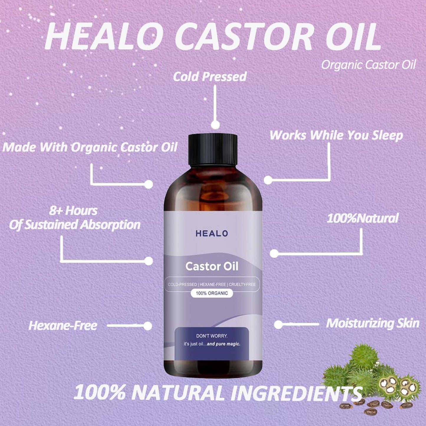 Healo Castor Oil Pack Wrap Kit | Organic Castor Oil for Stomach, Neck & Body | Adjustable, Reusable 3.38 oz