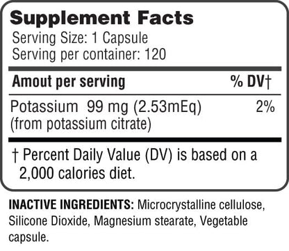Potassium Citrate Capsule - Essential Electrolyte Support for Nerve, Muscle & Heart Health | 120 Capsules (Pack of 2)