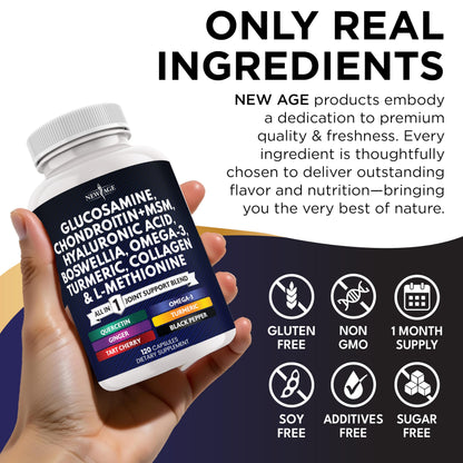 Glucosamine Chondroitin MSM + Turmeric Curcumin, Collagen, Hyaluronic Acid, Omega-3 – Health Supplement 360 Count