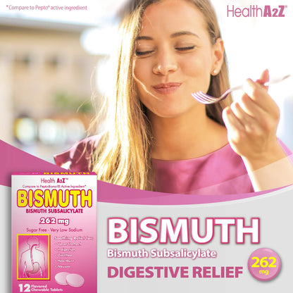 HealthA2Z Bismuth | Multi-Symptom Digestive Relief 3-Pack (36 Tablets)