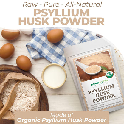 Healthworks Psyllium Husk Powder Organic - 32 Oz / 2 Lbs - Raw - Certified Organic - Finely Ground Powder from India - Keto, Vegan & Non-GMO - Fiber Support