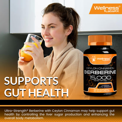 WELLNESS LABSRX Berberine 15,000mg – 120 Capsules | Third-Party Tested HCL with Cinnamon, Black Pepper & Apple Cider Vinegar